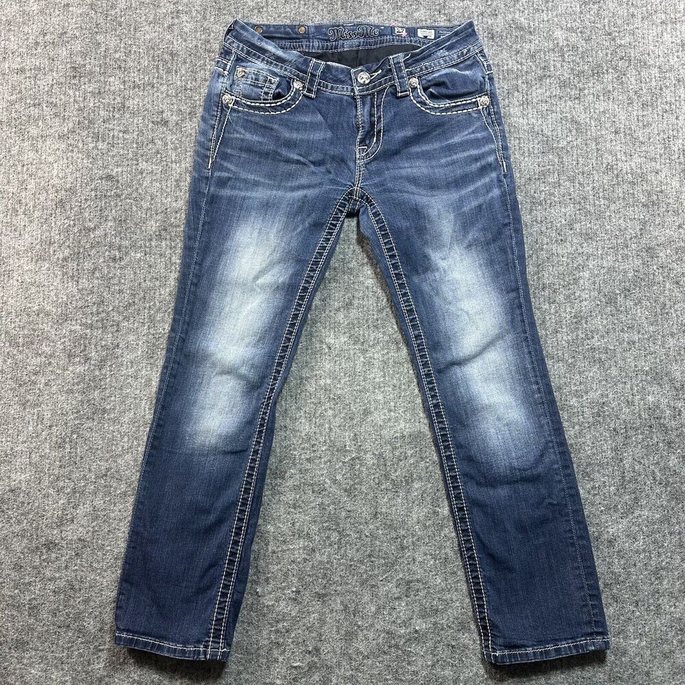 Miss Me Jeans 27x26 Cropped Dark Faded Bling Embellishments